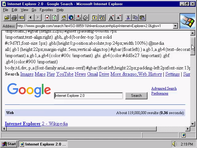Internet Explorer 2.0 Attempting to Render Google.com (2018)